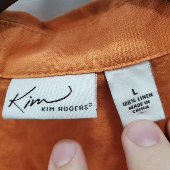KIM Kim Rogers Women's Orange 100% Linen Roll Tab Button Up Safari Shirt Sz L - Picture 7 of 9
